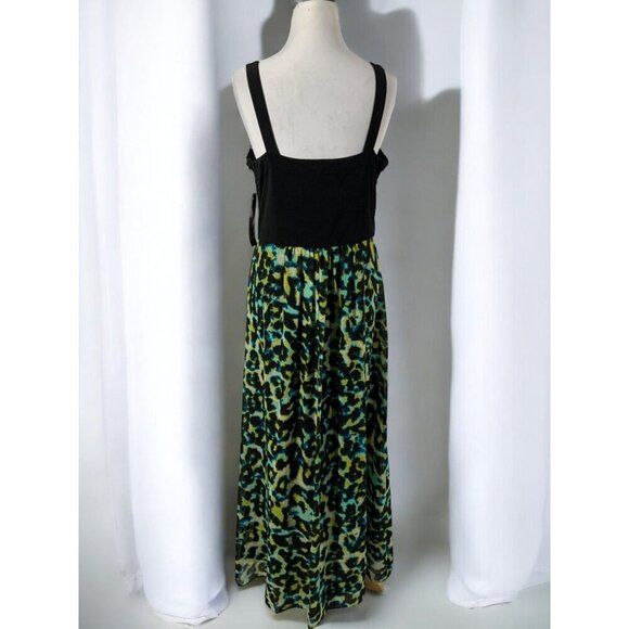 Signature By Robbie Bee Maxi Dress Black Ruched Multicolor Animal Print NEW 12 - Picture 5 of 9